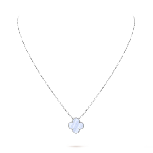 Vintage Alhambra pendant, rhodium plated 18K white gold, chalcedony.