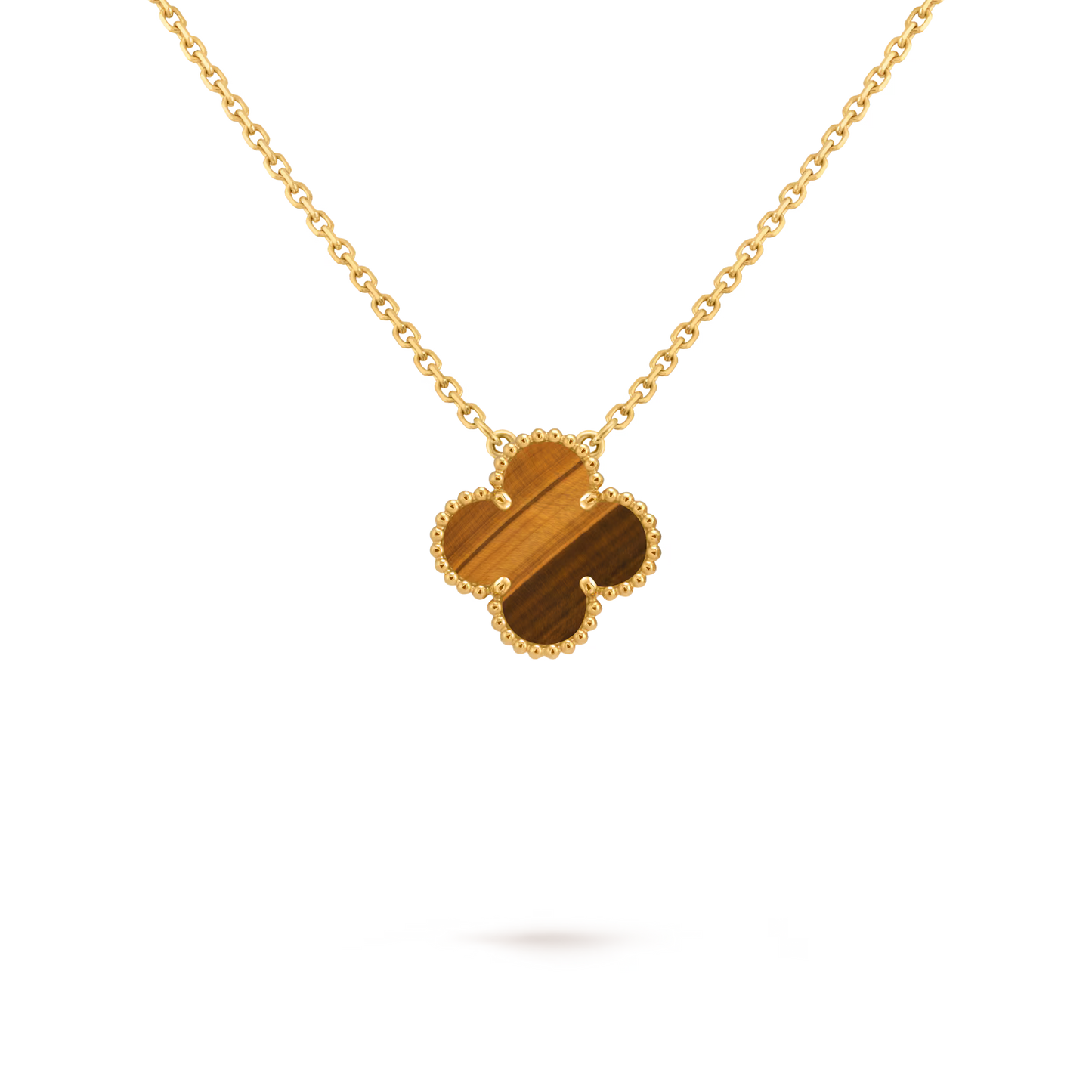 Vintage Alhambra pendant, 18K yellow gold, tiger’s eye.