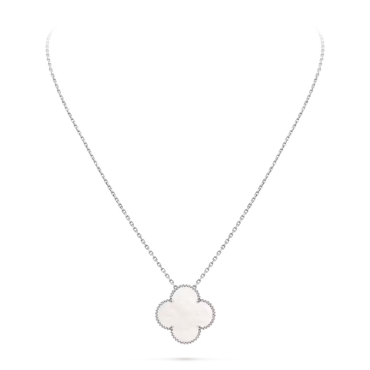 Magic Alhambra pendant, rhodium plated 18K white gold, white mother-of-pearl.