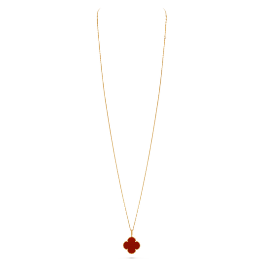 Magic Alhambra long necklace 1 motif, 18K yellow gold, carnelian.
