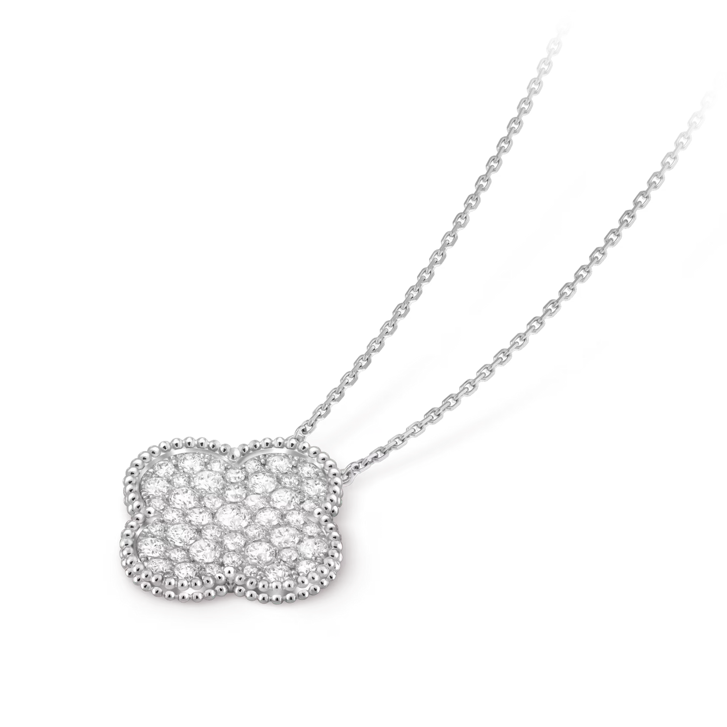 Magic Alhambra pendant, rhodium plated 18K white gold, round diamonds