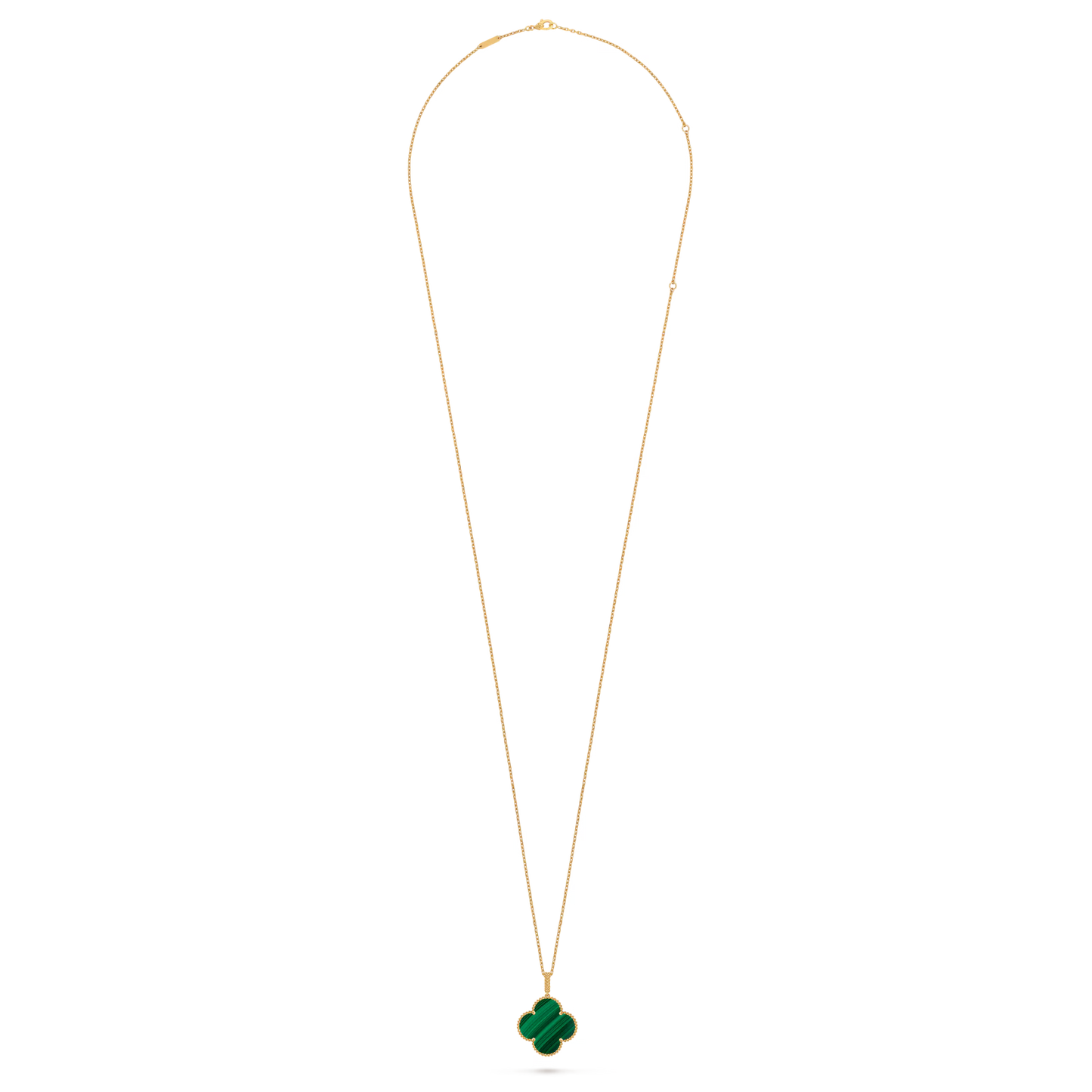 Magic Alhambra long necklace, 1 motif, 18K yellow gold, malachite.
