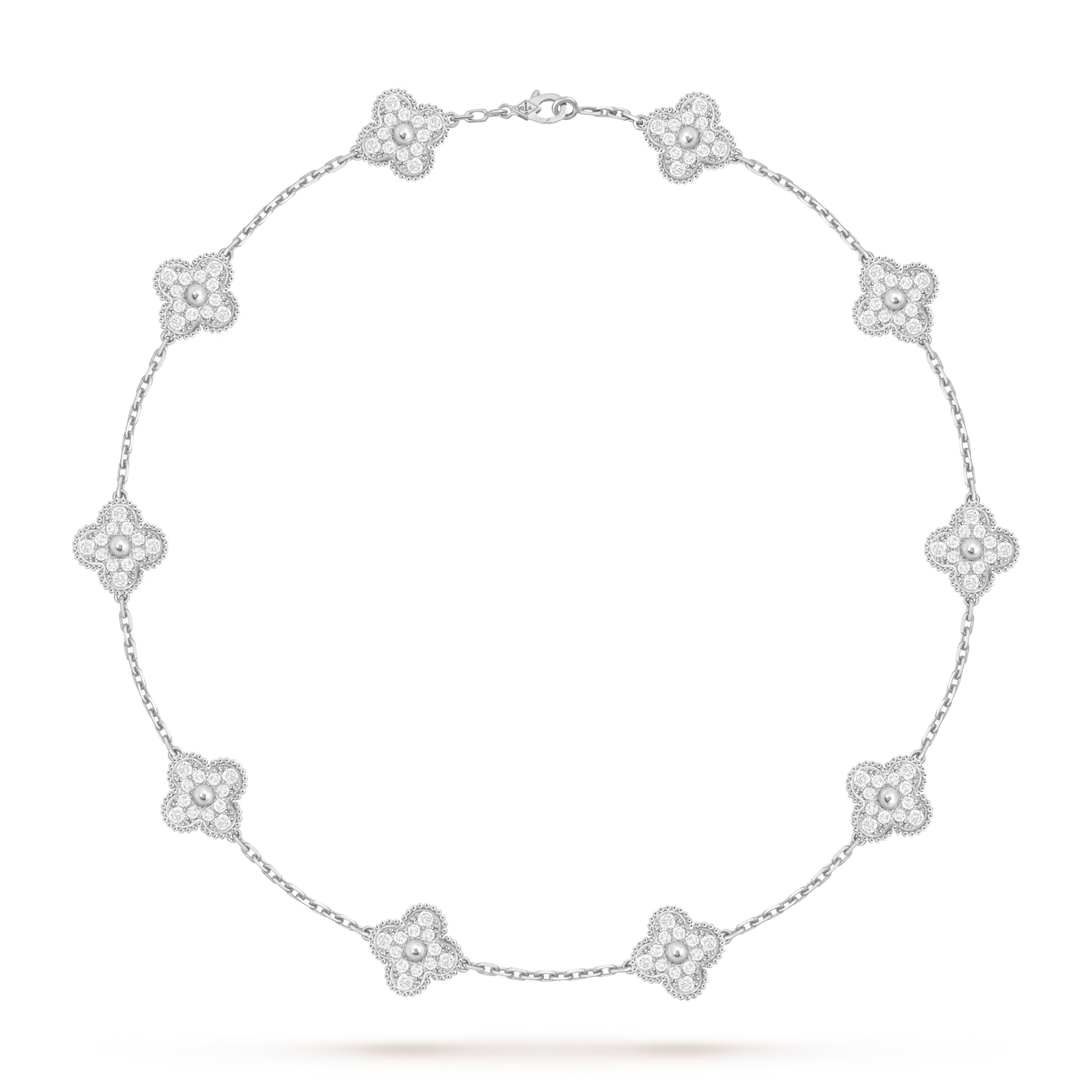 Vintage Alhambra necklace, 10 motifs, rhodium plated 18K white gold, round diamonds