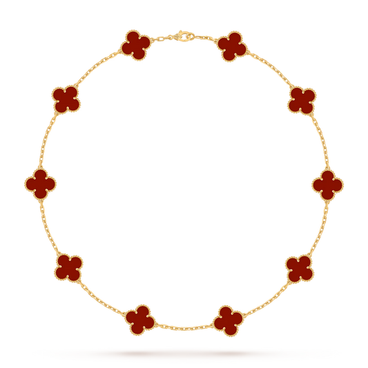 Vintage Alhambra necklace, 10 motifs, 18K yellow gold, carnelian.