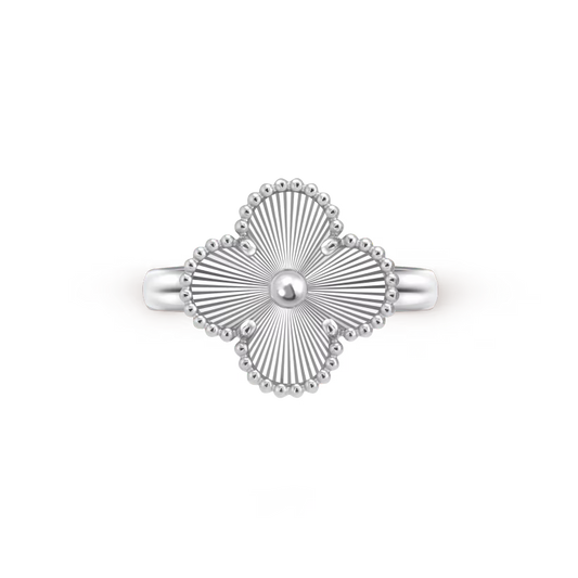 Vintage Alhambra ring, guilloché rhodium plated 18K white gold.