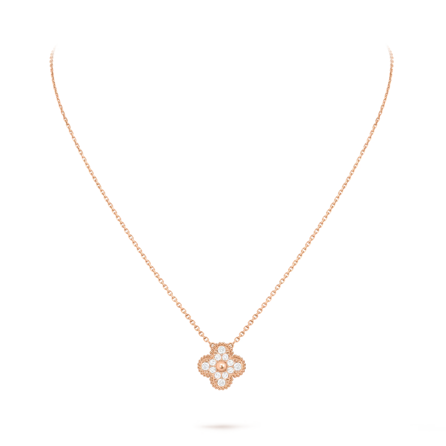 Vintage Alhambra pendant, 18K rose gold, round diamonds
