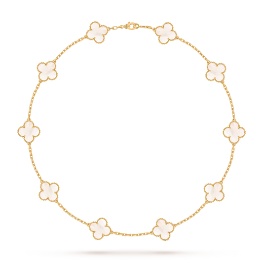 Vintage Alhambra necklace, 10 motifs, 18K yellow gold, white mother-of-pearl.