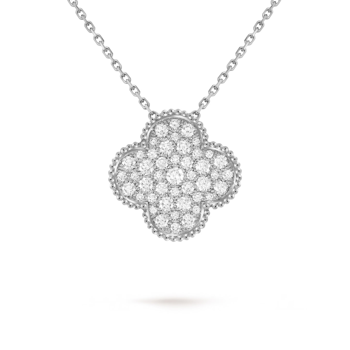 Magic Alhambra pendant, rhodium plated 18K white gold, round diamonds