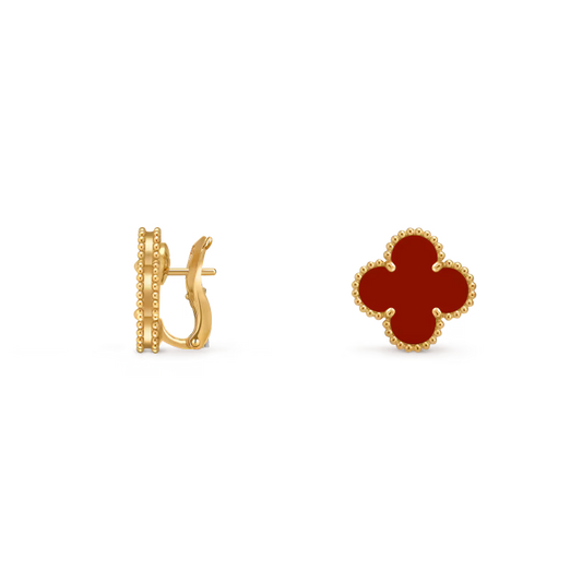Vintage Alhambra earrings, 18K yellow gold, carnelian.