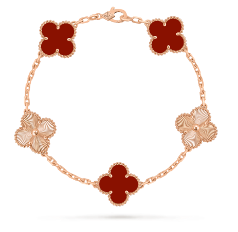 Vintage Alhambra bracelet, 5 motifs. 18K rose gold, Carnelian