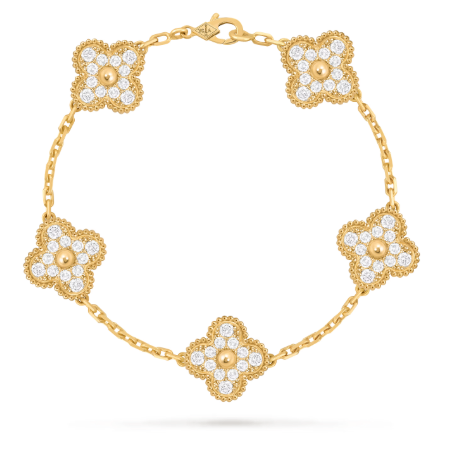 Vintage Alhambra bracelet, 5 motifs. 18K yellow gold, Diamond