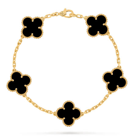Vintage Alhambra bracelet, 5 motifs. 18K yellow gold, Onyx