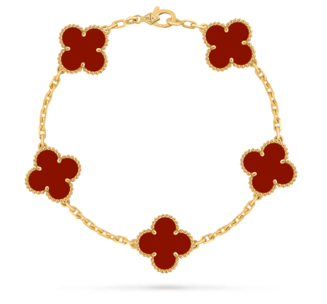 Vintage Alhambra bracelet, 5 motifs. 18K yellow gold, Carnelian