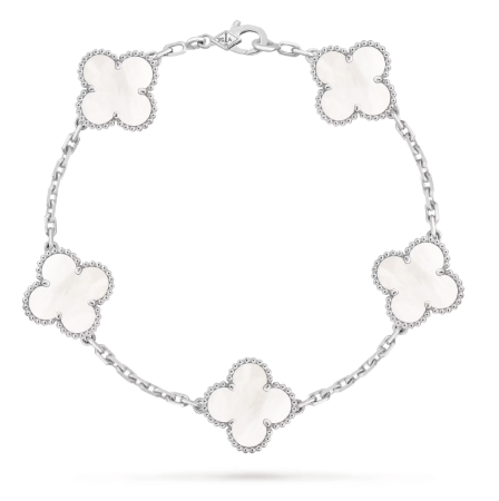 Vintage Alhambra bracelet, 5 motifs. 18K white gold, Mother-of-pearl