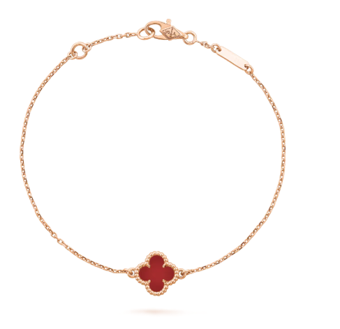 Sweet Alhambra bracelet, 18K rose gold, carnelian