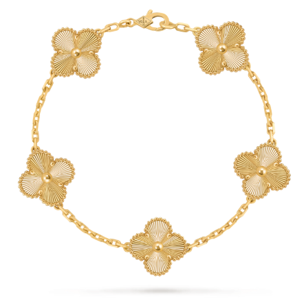 Vintage Alhambra bracelet, 5 motifs, guilloché 18K yellow gold.