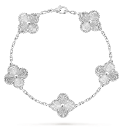 Vintage Alhambra bracelet, 5 motifs, guilloché, 18K white gold.