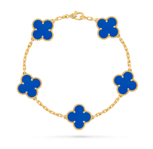 Vintage Alhambra bracelet, 5 motifs, 18K yellow gold, blue agate.