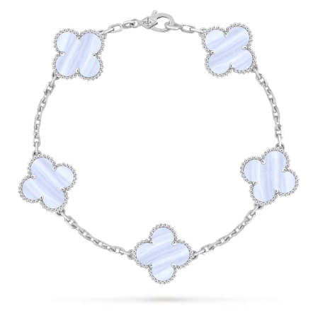 Vintage Alhambra bracelet, 5 motifs, 18K white gold, chalcedony.