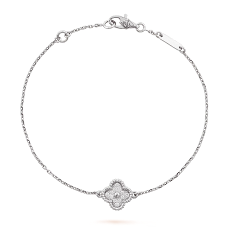Sweet Alhambra bracelet, 1 motif, 18K white gold, round diamonds
