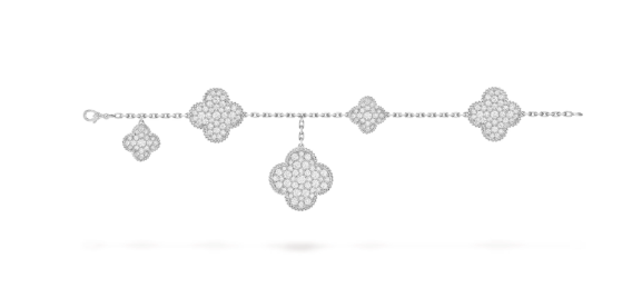 Magic Alhambra bracelet, 5 motifs, rhodium plated 18K white gold, round diamonds