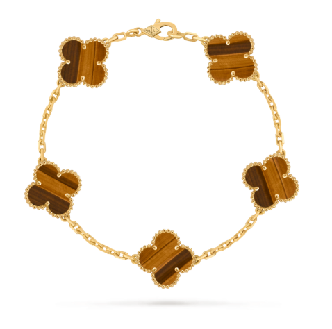 Vintage Alhambra bracelet, 5 motifs, 18K yellow gold, tiger’s eye.