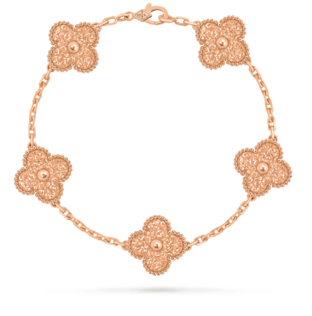 Vintage Alhambra bracelet, 5 motifs, textured 18K rose gold.