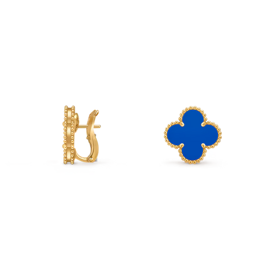 Vintage Alhambra earrings, 18K yellow gold, blue agate.