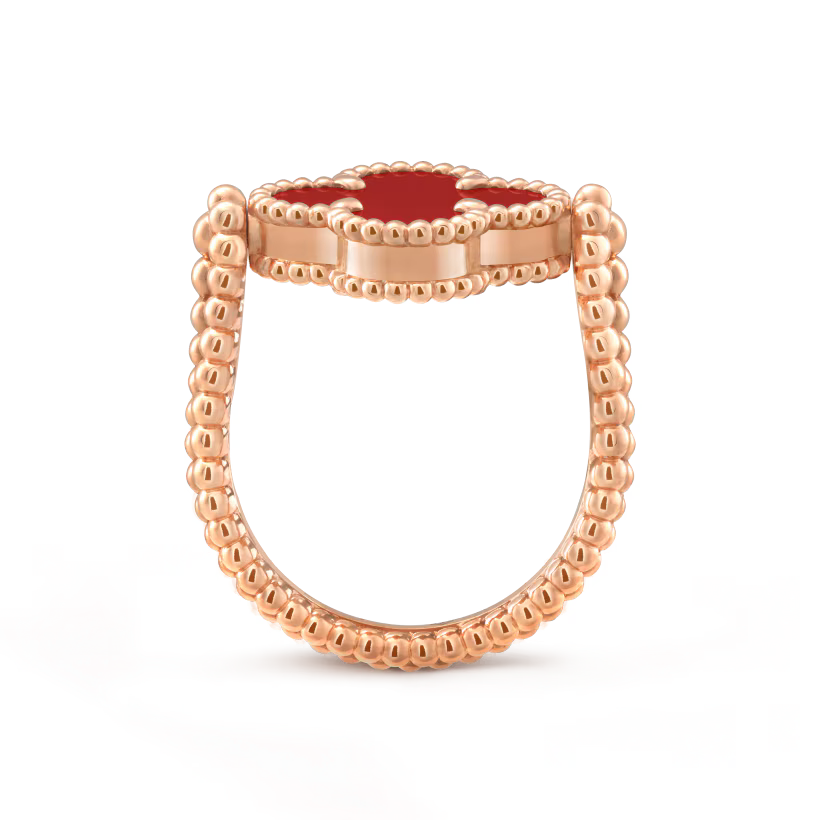 Vintage Alhambra reversible ring, guilloché 18K rose gold, carnelian, diamond