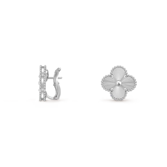 Vintage Alhambra earrings, guilloché rhodium plated 18K white gold.