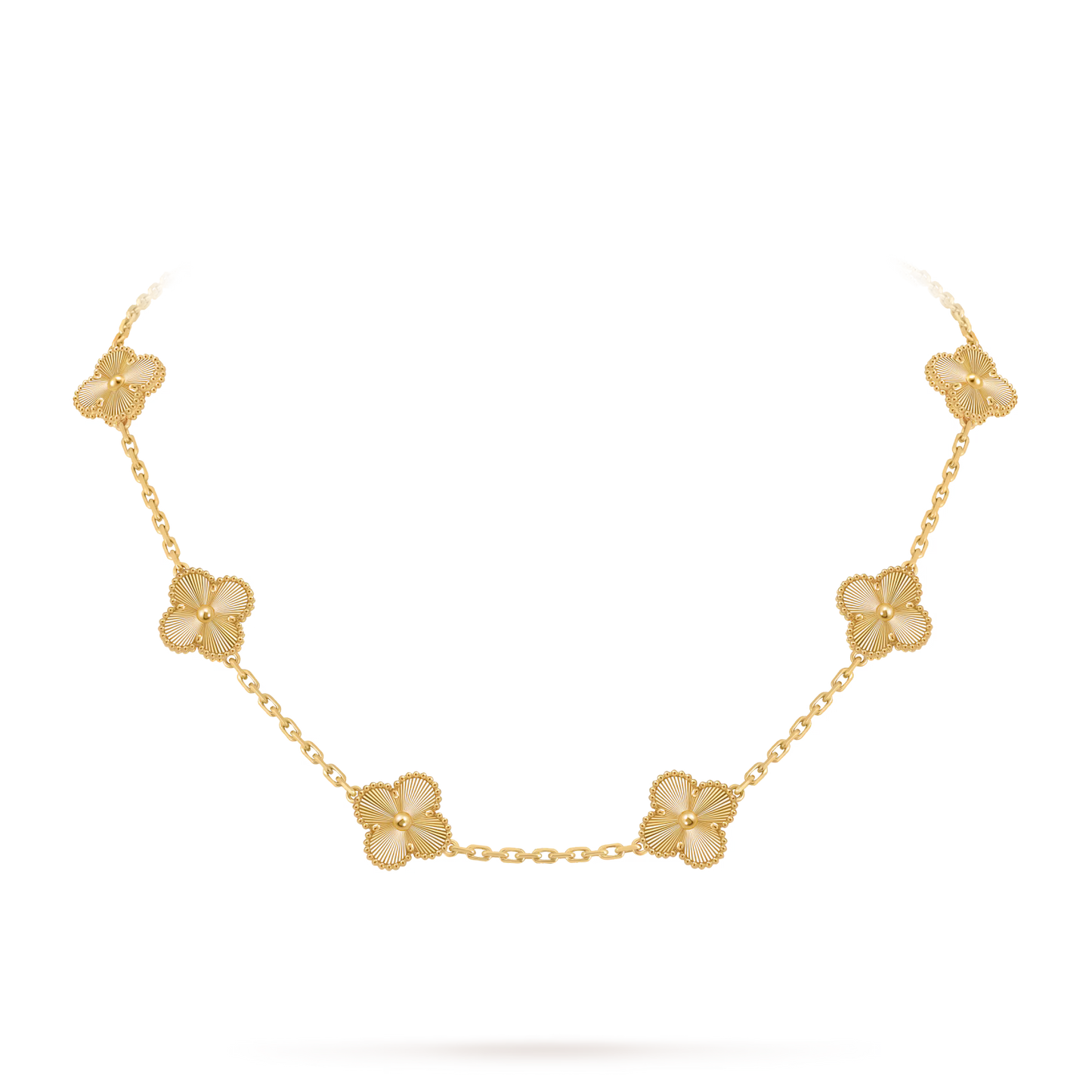 Vintage Alhambra necklace, 10 motifs, guilloché 18K yellow gold.