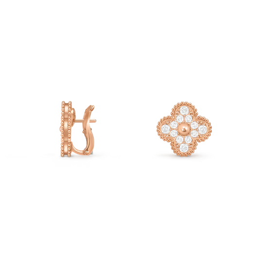 Vintage Alhambra earrings, 18K rose gold, round diamonds