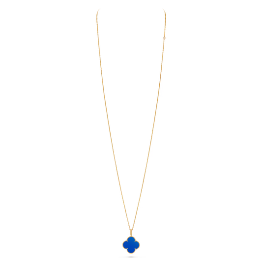 Magic Alhambra long necklace, 1 motif, 18K yellow gold, blue agate.