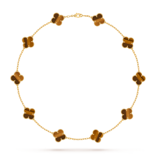 Vintage Alhambra necklace, 10 motifs, 18K yellow gold, tiger’s eye.