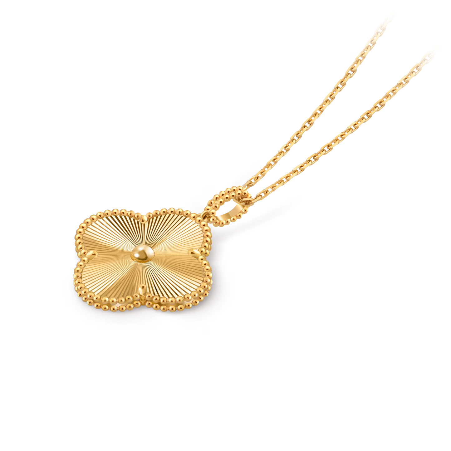 Magic Alhambra long necklace, 1 motif, guilloché 18K yellow gold.
