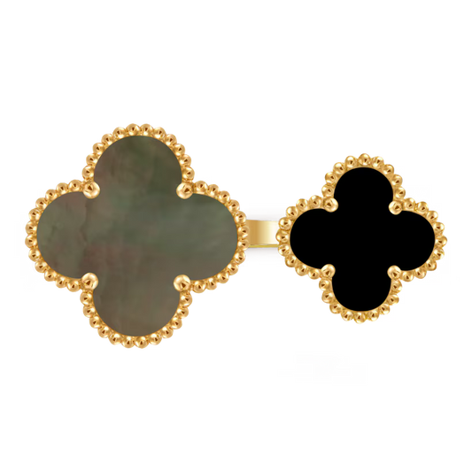 Magic Alhambra Between the Finger ring, 18K yellow gold, gray mother-of-pearl, onyx.