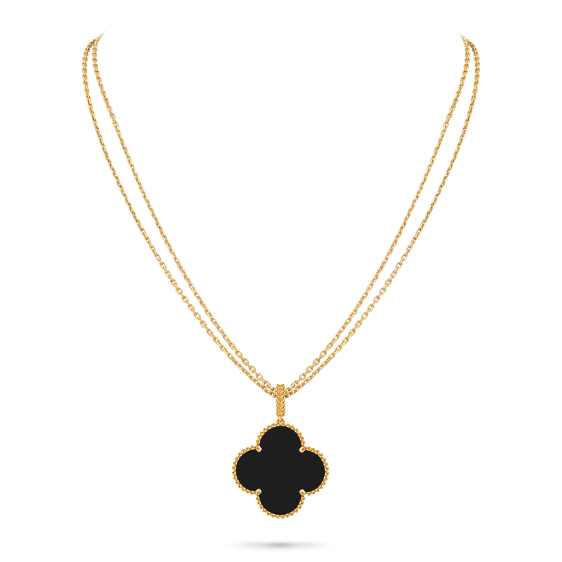 Magic Alhambra long necklace 1 motif, 18K yellow gold, onyx.