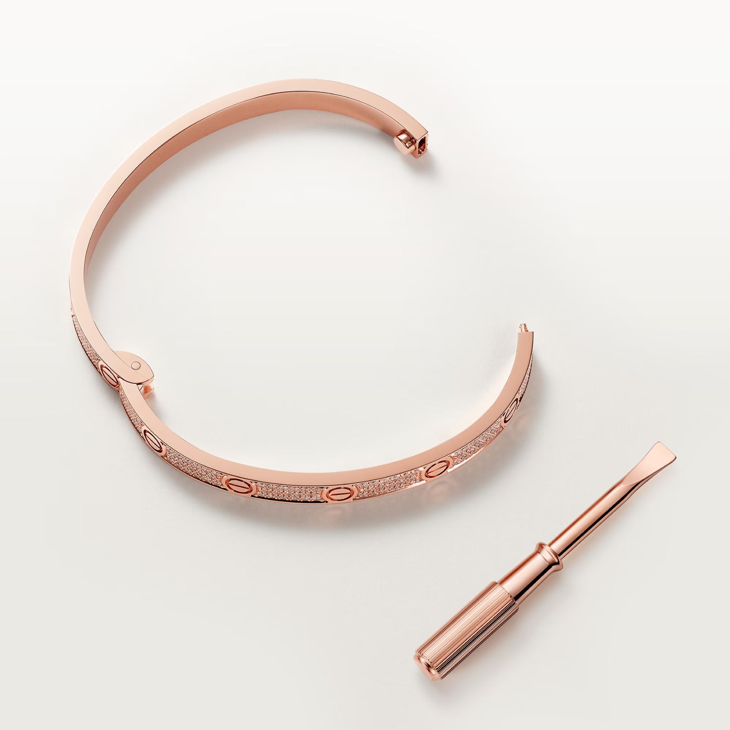 LOVE bracelet 18K rose gold, medium model, paved.