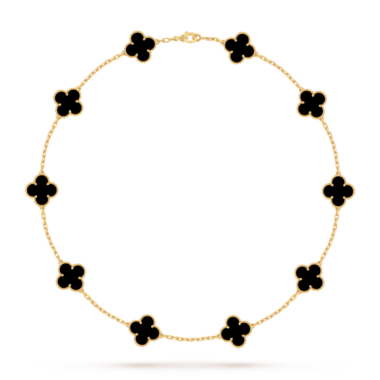 Vintage Alhambra necklace, 10 motifs, 18K yellow gold, onyx.