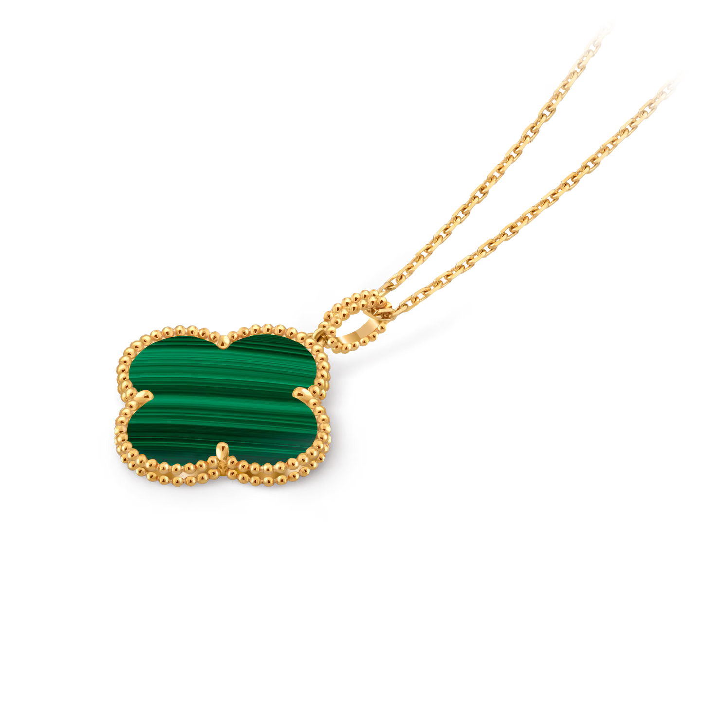 Magic Alhambra long necklace, 1 motif, 18K yellow gold, malachite.