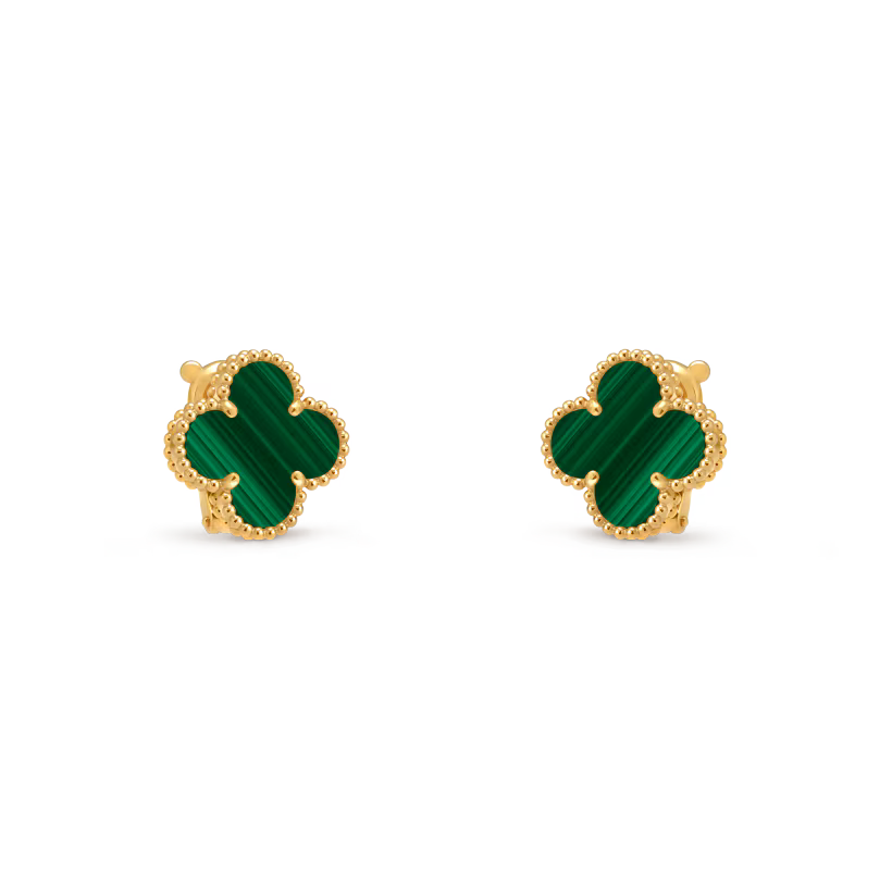Vintage Alhambra earrings, 18K yellow gold, malachite.
