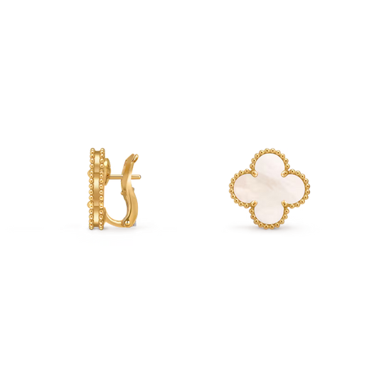 Vintage Alhambra earrings, 18K yellow gold, white mother-of-pearl.