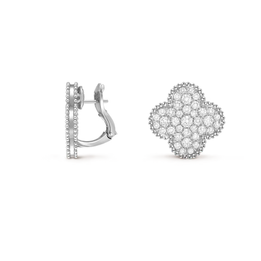 Magic Alhambra earrings, rhodium plated 18K white gold, round diamonds