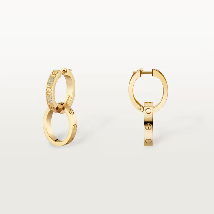 LOVE earrings, multiwear, half-paved. 18k GOLD