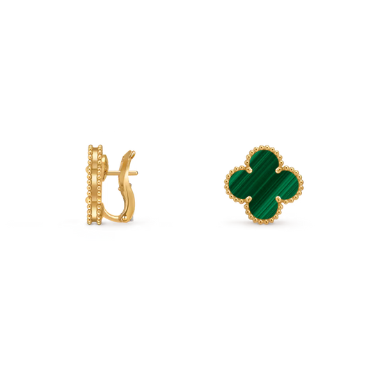 Vintage Alhambra earrings, 18K yellow gold, malachite.