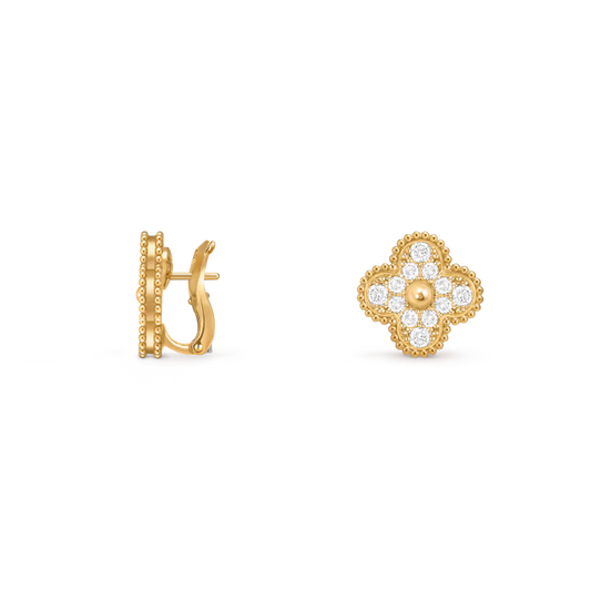 Vintage Alhambra earrings, 18K yellow gold, round diamonds