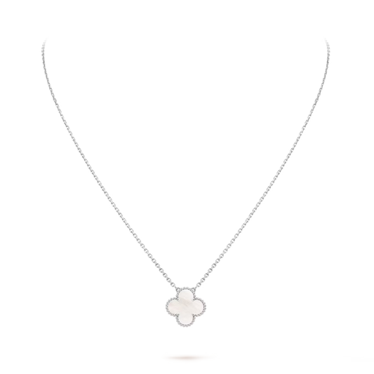 Vintage Alhambra pendant, rhodium plated 18K white gold, white mother-of-pearl.