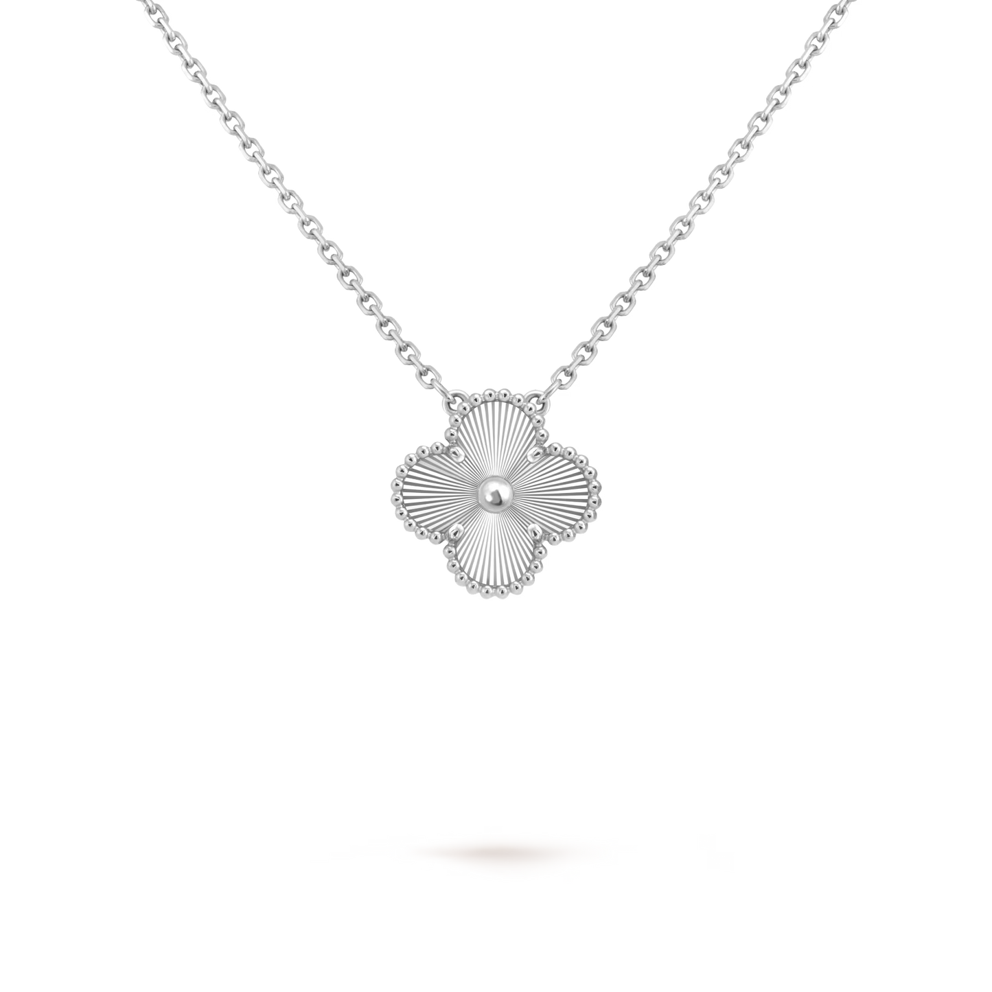 Vintage Alhambra pendant, guilloché rhodium plated 18K white gold.