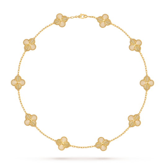 Vintage Alhambra necklace, 10 motifs, guilloché 18K yellow gold.