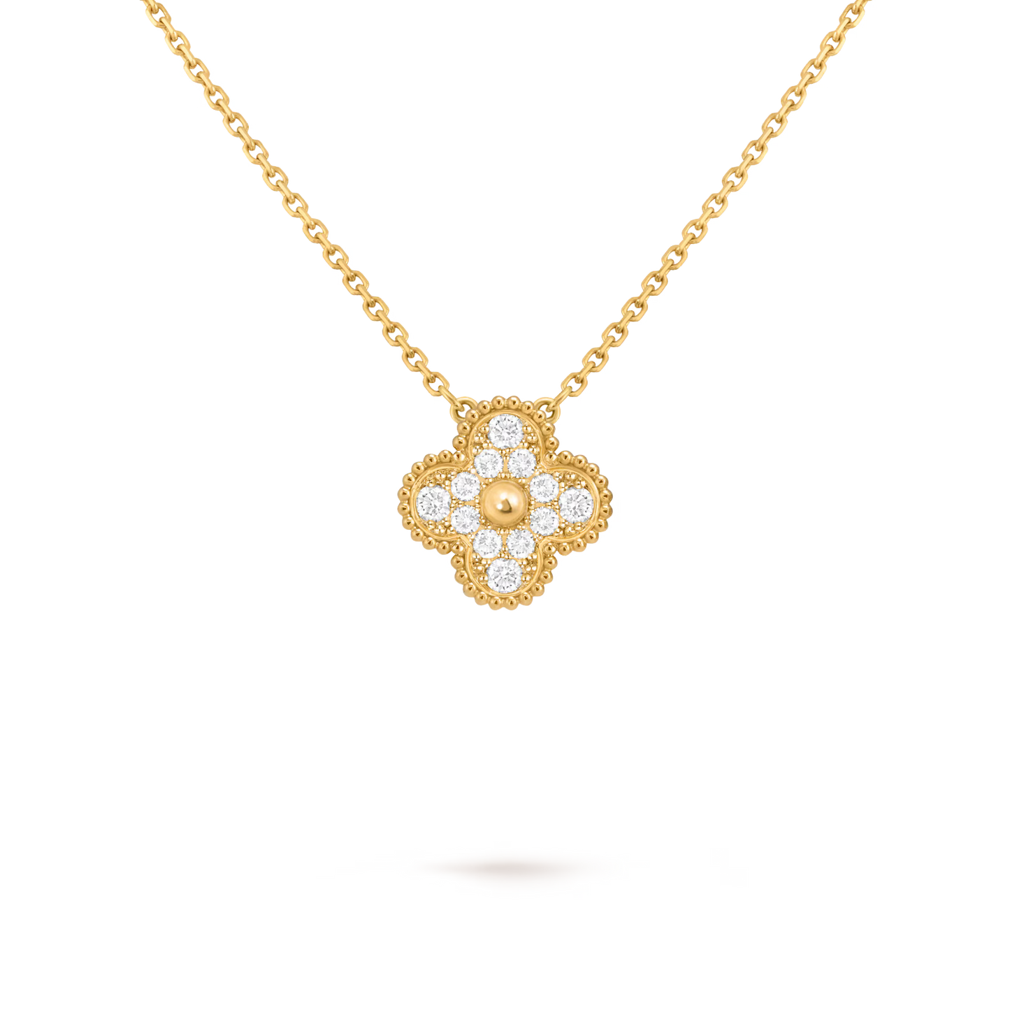 Vintage Alhambra pendant, 18K yellow gold, round diamonds